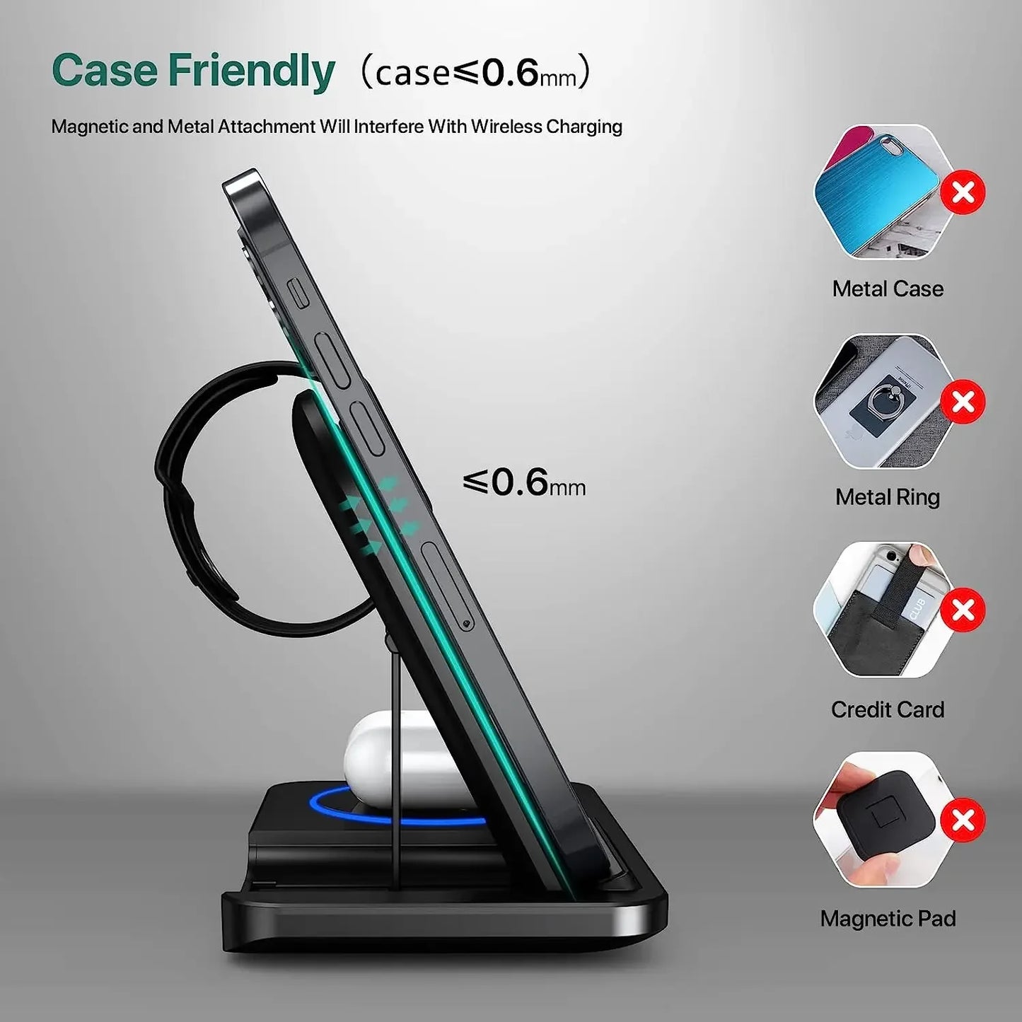 30W LED Fast Wireless Charger 3 in 1 Foldable Stand