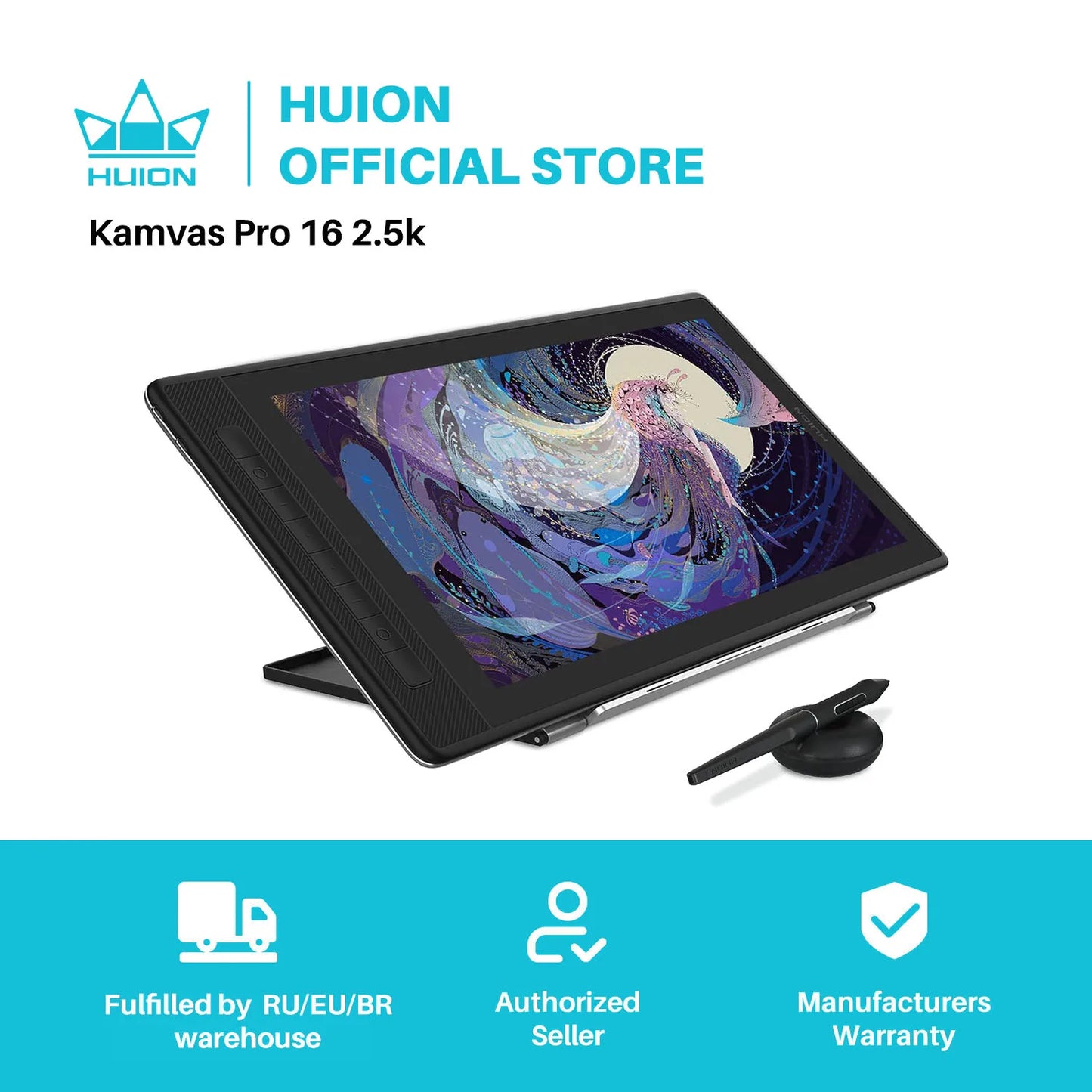 HUION KAMVAS Pro 16 2.5K QLED Full-Laminated 15.6inch Graphics Drawing Tablet with Battery-Free Pen
