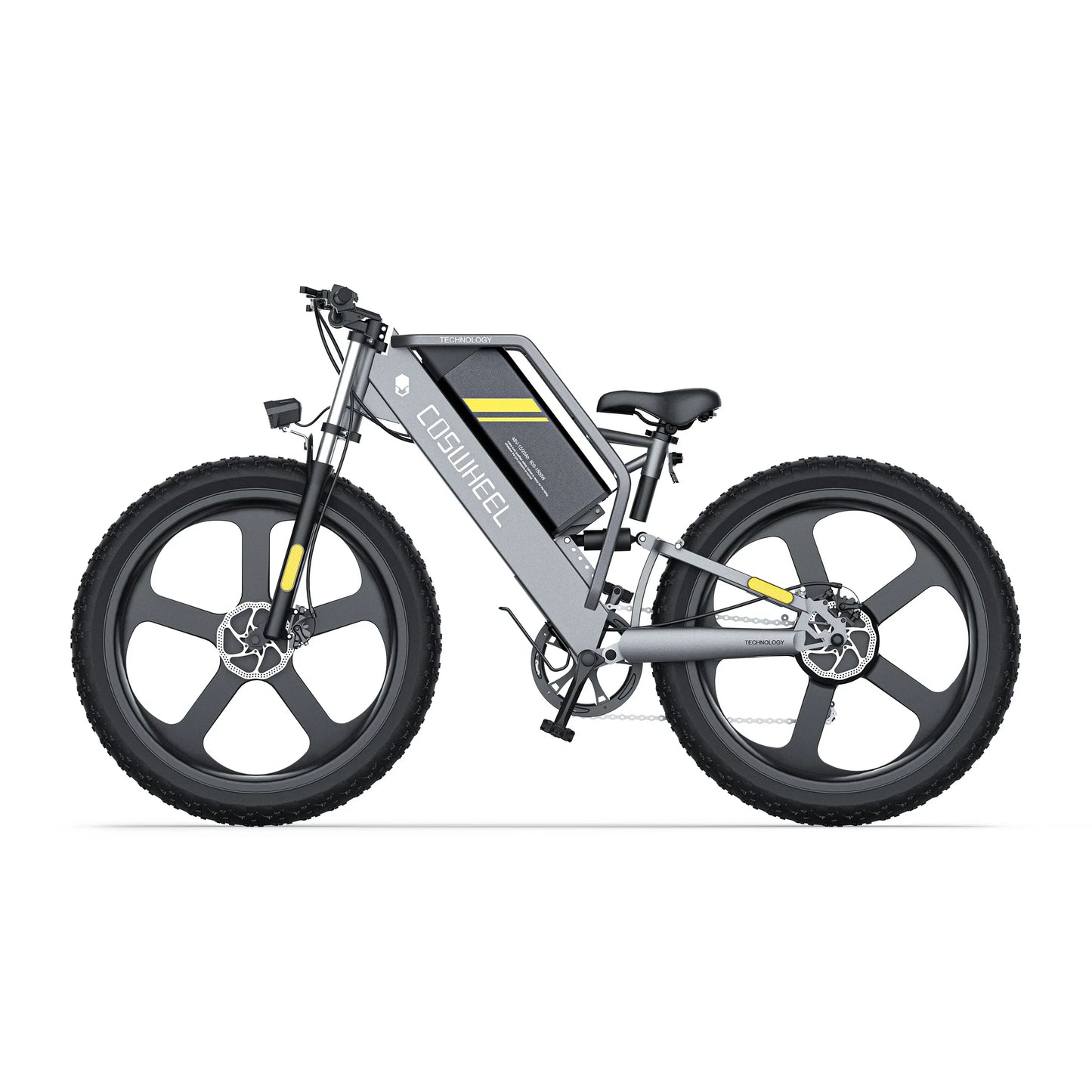 COSWHEEL T26 Electric Bike with 1000W motor, 48V 25Ah lithium battery, 26-inch fat tires, aluminum alloy frame, and hydraulic brakes.