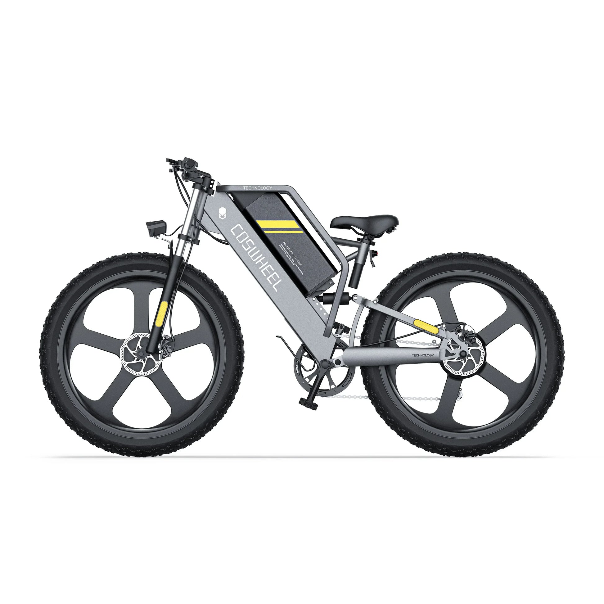 COSWHEEL T26 Electric Bike with 1000W motor, 48V 25Ah lithium battery, 26-inch fat tires, aluminum alloy frame, and hydraulic brakes.