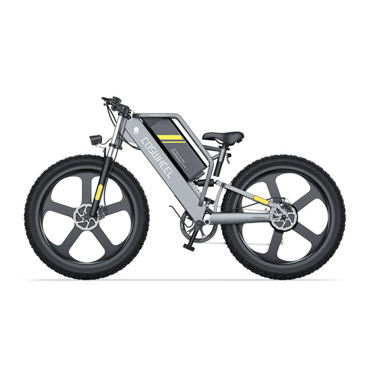 COSWHEEL T26 Electric Bike with 1000W motor, 48V 25Ah lithium battery, 26-inch fat tires, aluminum alloy frame, and hydraulic brakes.