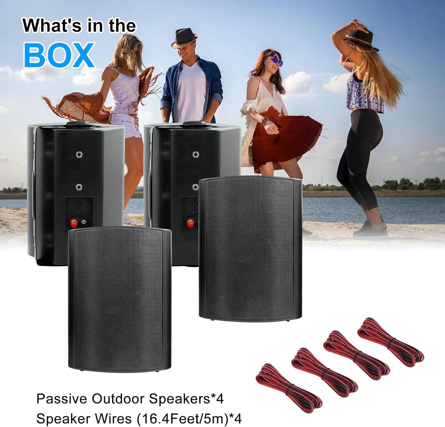 Herdio 800W outdoor waterproof wall mount speakers with wires included, 4-pack.