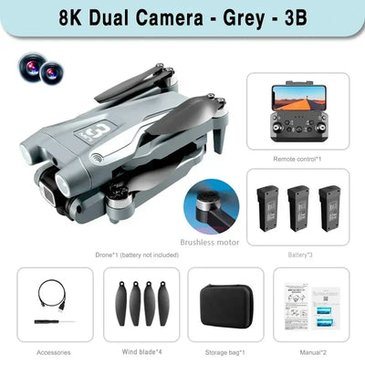 Z908 Pro Max GPS Drone with 8K HD dual cameras, obstacle avoidance, foldable design, and accessories including remote control and batteries.