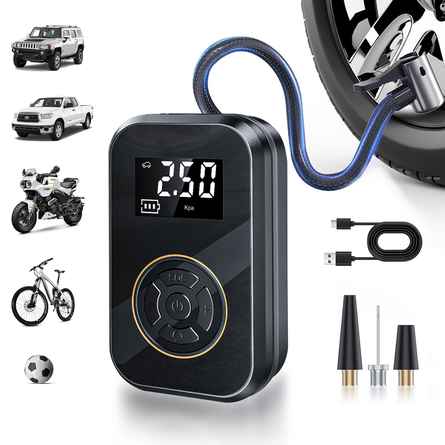BELIBUY Portable Tire Inflator with Digital Display Electric Air Pump for Car and Bicycle Tires