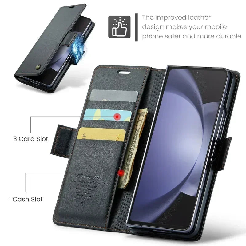 EUCAGR Luxury Magnetic Wallet Leather Case For Samsung Galaxy Z Fold 6 5 Shockproof Card Holder Pocket Cover For Galaxy Z Fold6