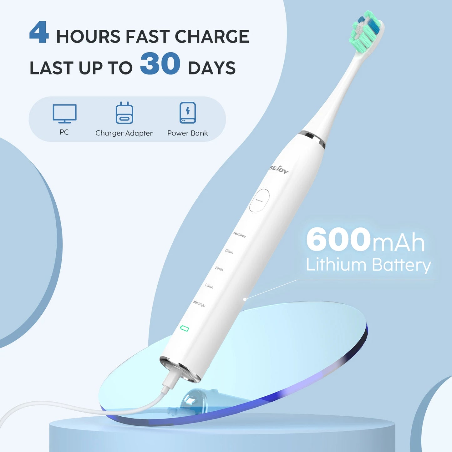 Smart Rechargeable Electric Toothbrush with 12 Heads 5 Modes