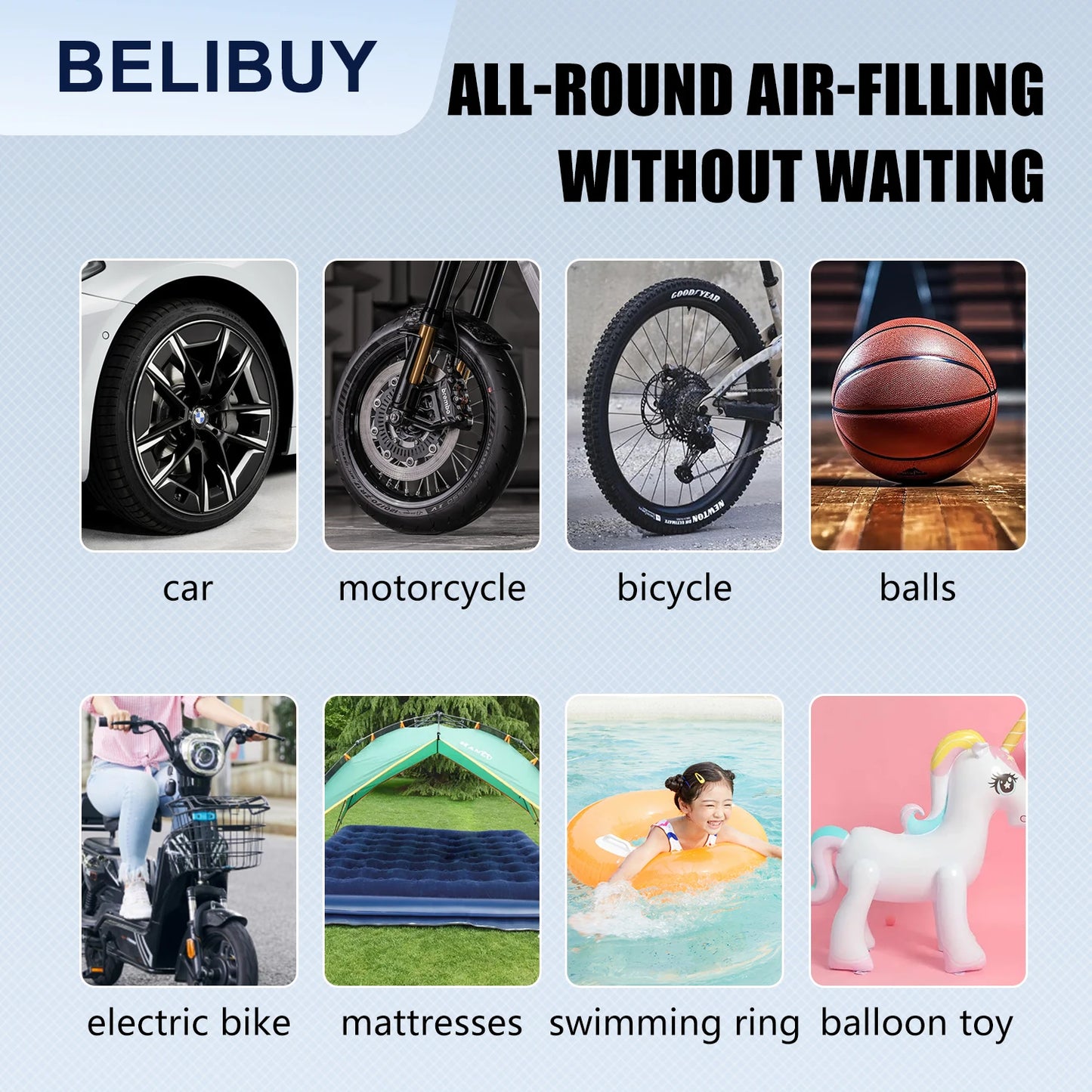 BELIBUY Portable Tire Inflator with Digital Display Electric Air Pump for Car and Bicycle Tires