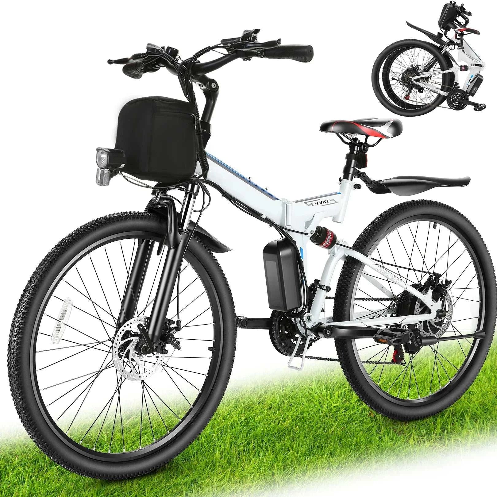 26" folding electric bike for adults with 500W brushless motor, 48V removable lithium battery, 20MPH speed, cruise control, and carbon steel frame