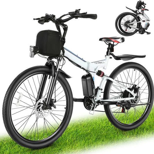 26" folding electric bike for adults with 500W brushless motor, 48V removable lithium battery, 20MPH speed, cruise control, and carbon steel frame