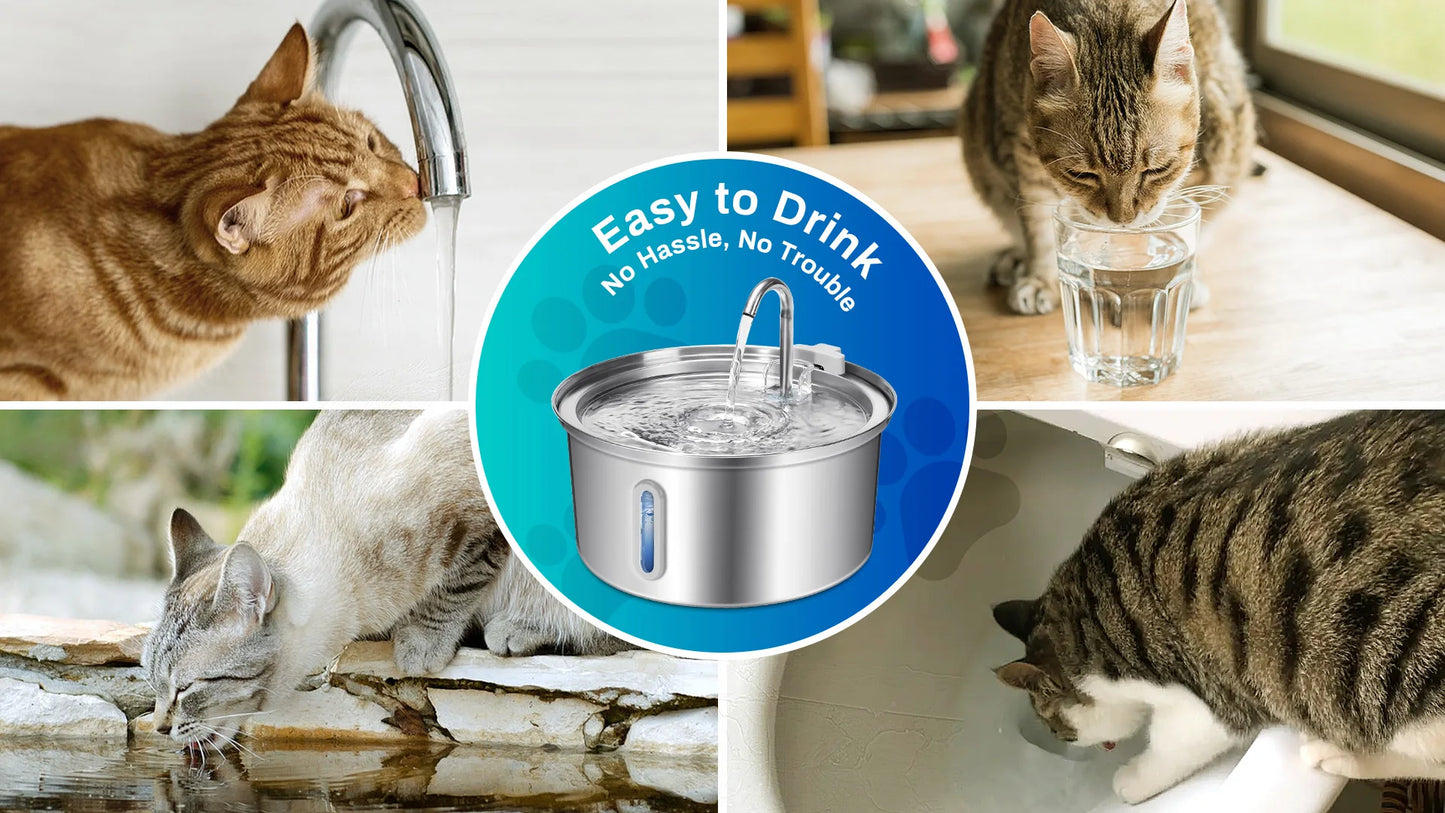 Stainless Steel Cat Water Fountain 108oz 3.2L with Quiet Pump and Filter