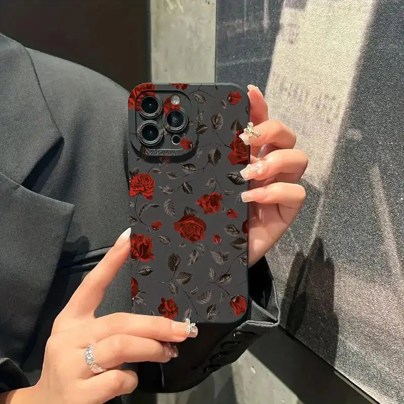 Retro Rose shockproof phone case for iPhone 16 Pro Max to 12.