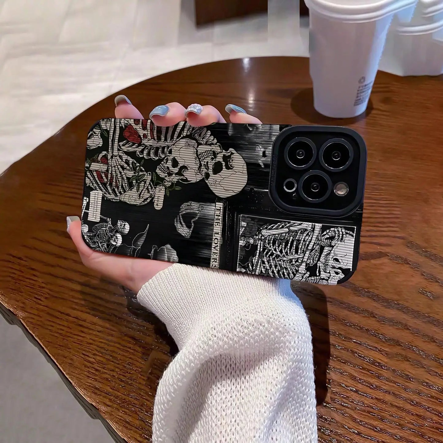 Skull pattern anti-slip phone case for iPhone 16 Pro Max to X/XS.