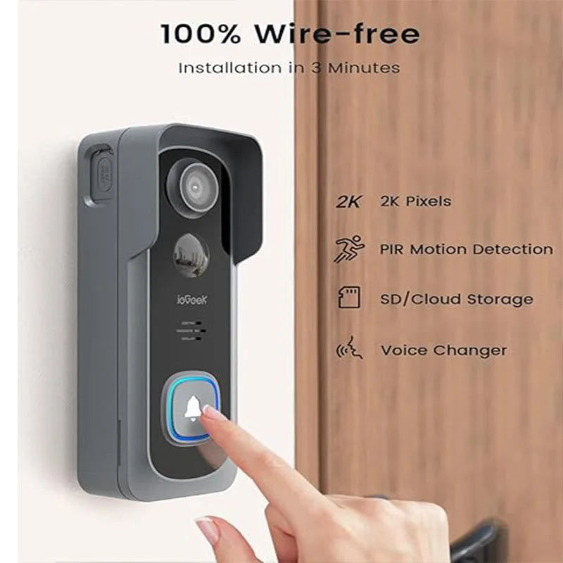 ieGeek 2K Wireless Doorbell Camera Smart WiFi Doorbell with Chime AI PIR Motion Detection