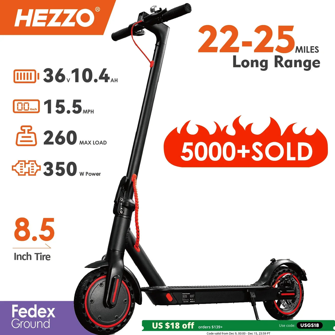 HEZZO 36V 350W adult electric scooter with folding design, 8.5-inch tires, 22-25 miles range, 15mph speed, smart app integration.
