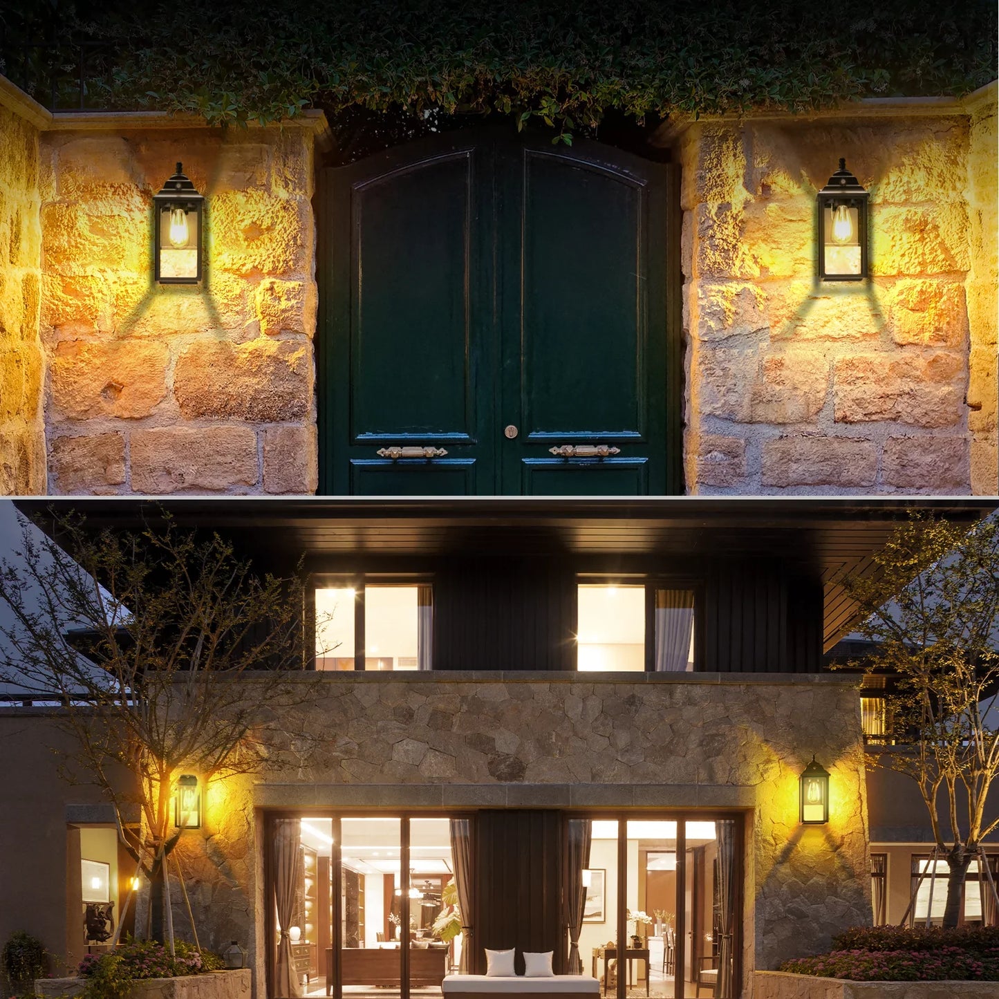 Outdoor Wall Sconce Lights Set of 2 Black Porch Lanterns for House Garage Patio