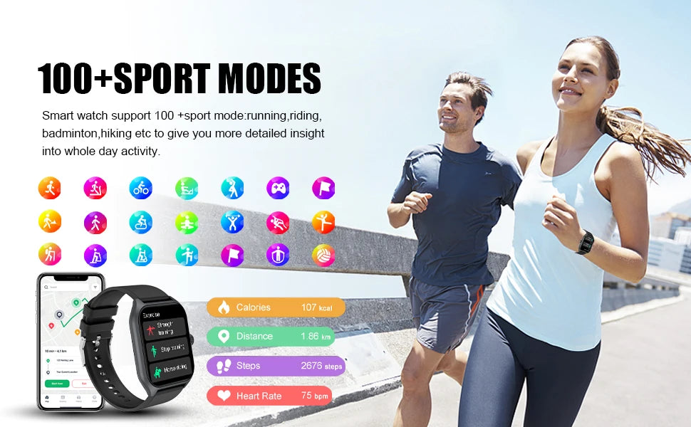 AI Voice Assistant Smart Watch 1.96" HD Screen 100+ Sports Sleep Heart Rate Monitor