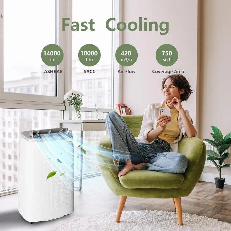 14000 BTU Portable Air Conditioner with Fan and Dehumidifier