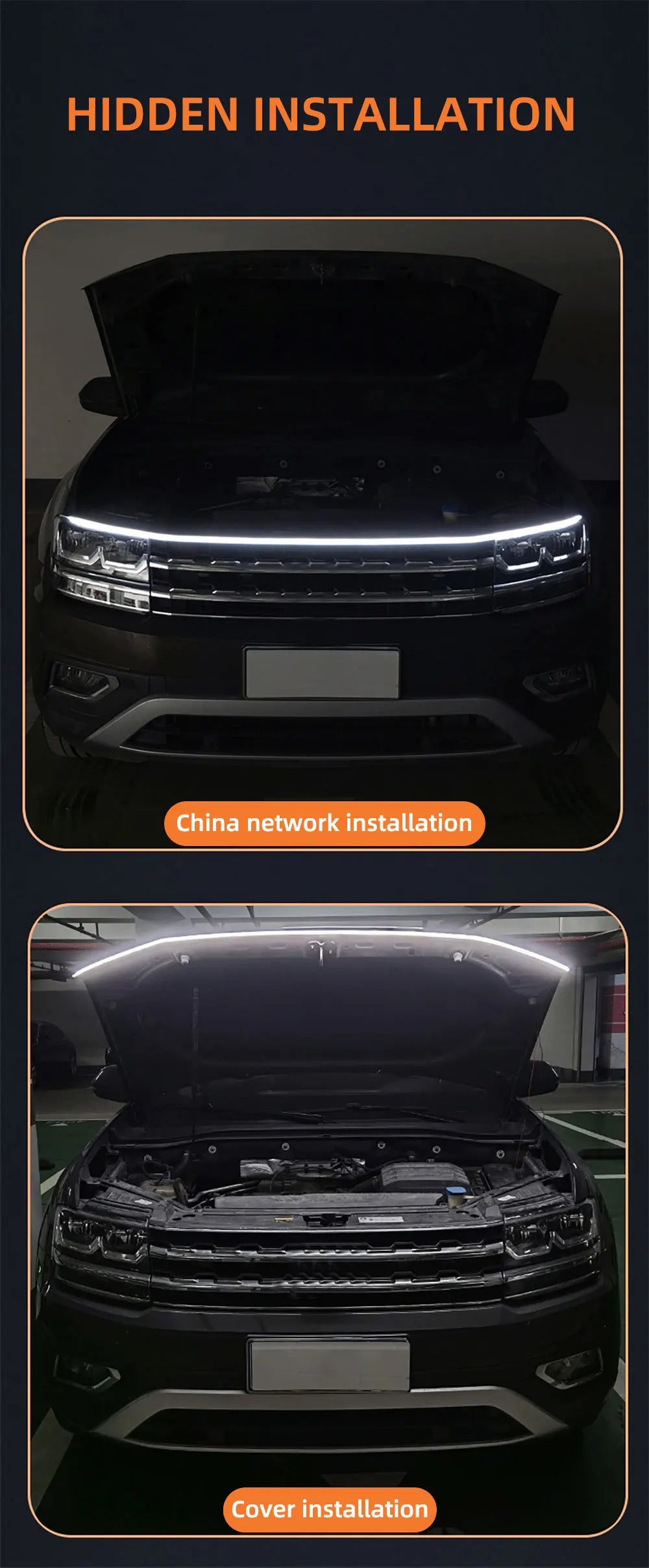 150 180CM Car Hood LED Running Light Strip White Dynamic