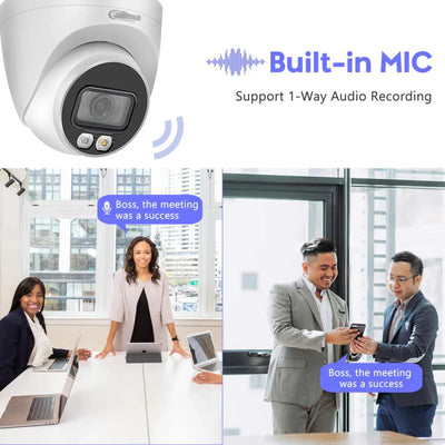 Dahua 8MP 4K Mini Dome Camera with built-in mic and audio recording feature, ideal for both indoor and outdoor surveillance.