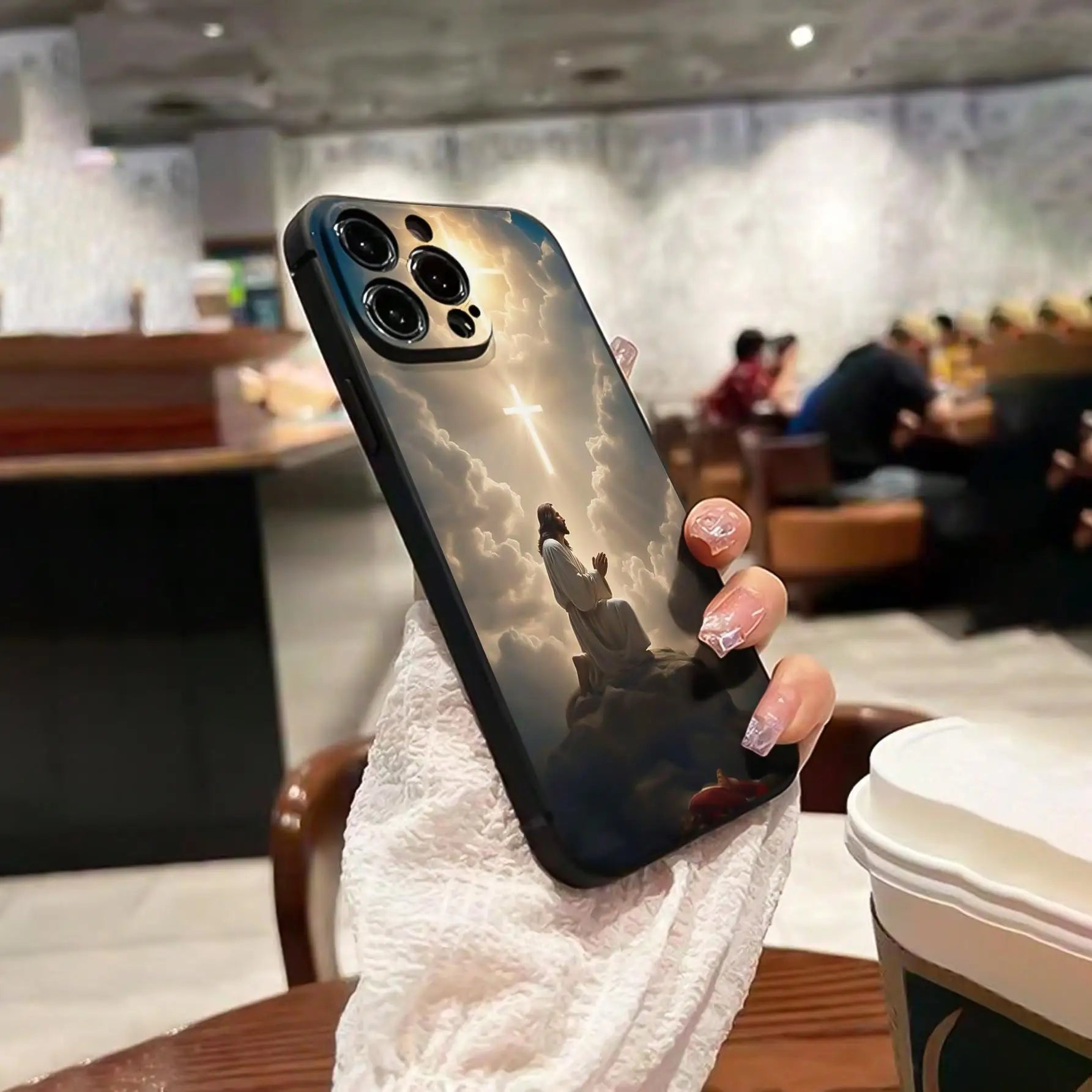 Anti-drop iPhone case with Jesus painting design.