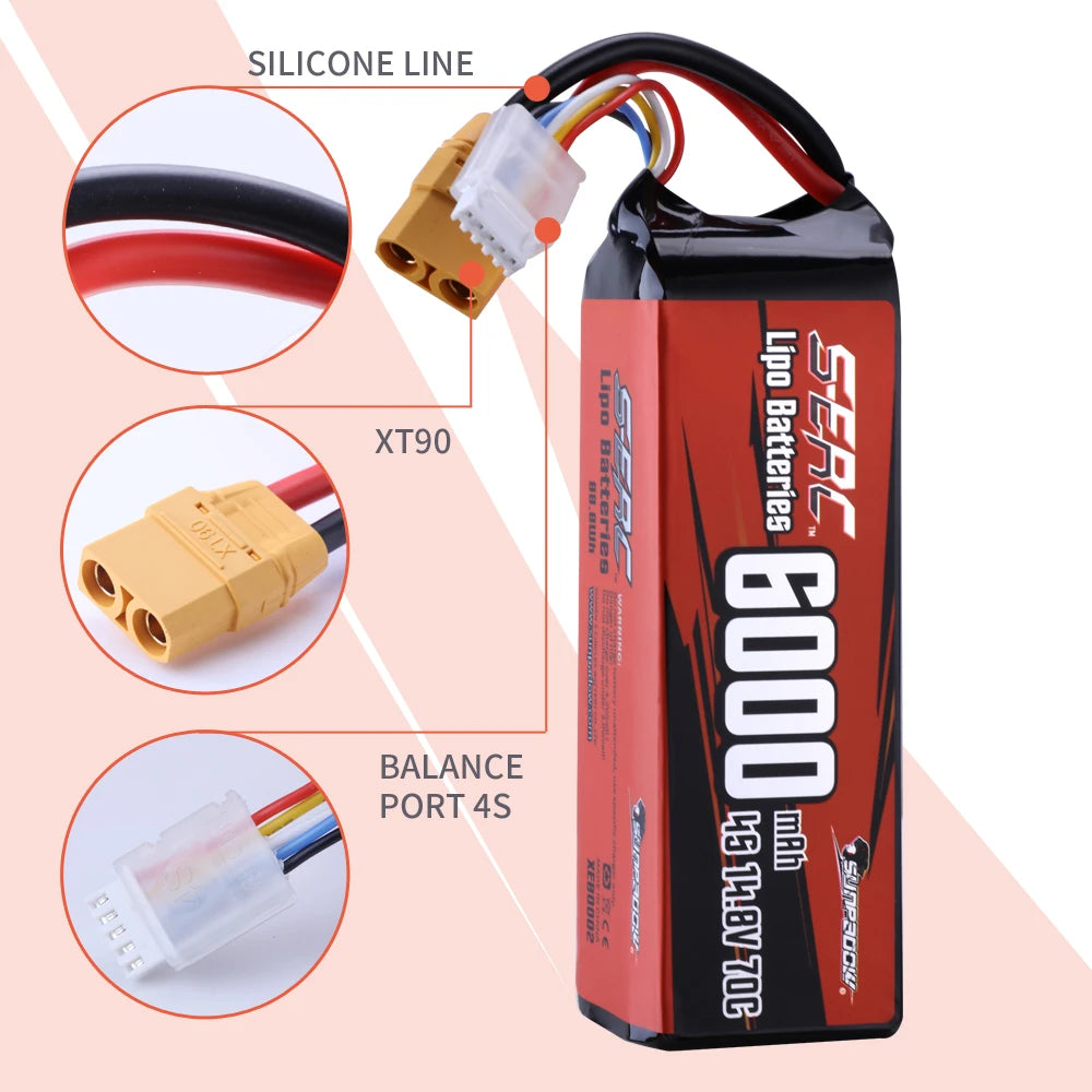 Sunpadow 4S Lipo Battery 14.8V 7300mAh 70C with XT90 T Connector for RC Buggy Truggy Vehicle Car Truck Tank Racing Hobby