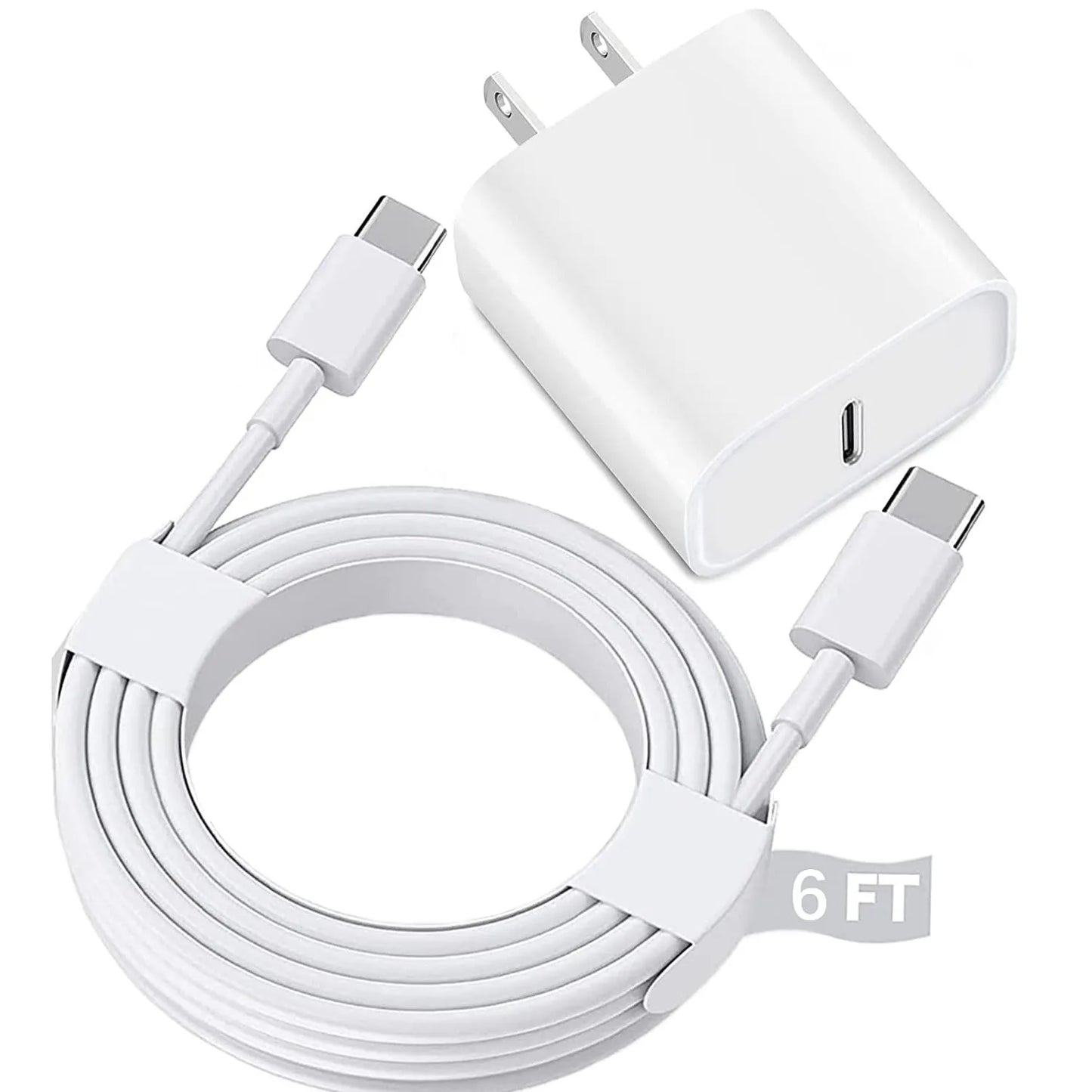 Fast Charging Wall Charger with 6FT USB C to C Cable for iPhone15/iPhone16/ iPad