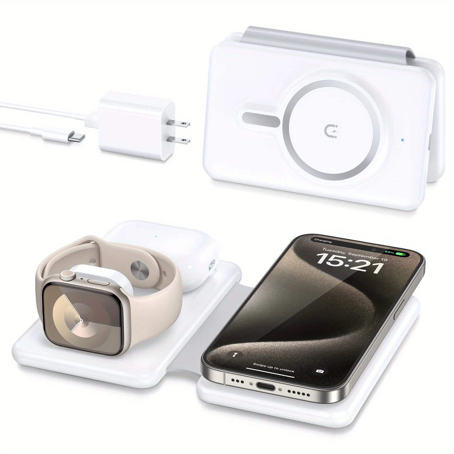 3-in-1 Wireless Charger Travel Charging Station for Multiple Devices Portable Foldable Magnetic Pad