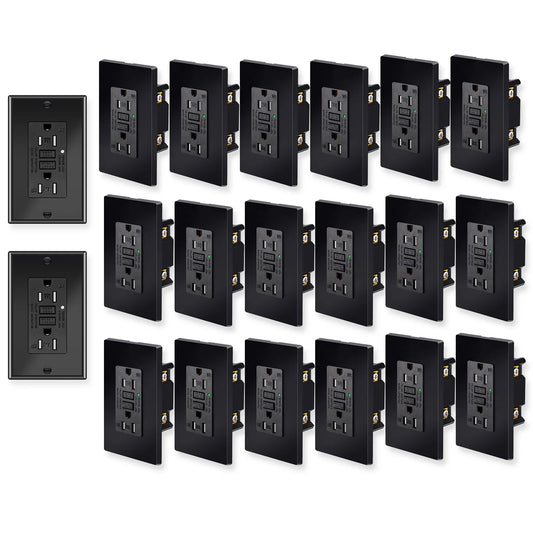 Black GFCI outlet 15A 125V tamper-resistant with LED indicator, set of 20.
