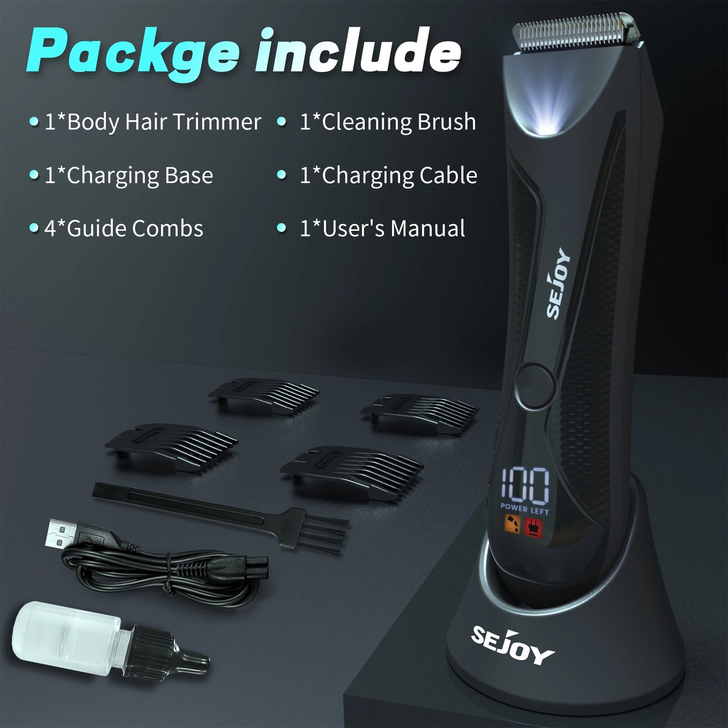 Sejoy Electric Body Hair Trimmer for Men Waterproof LED Display
