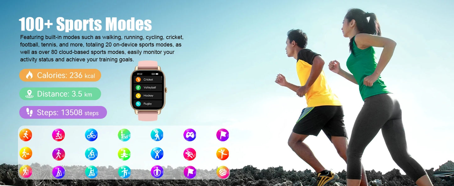 AI Voice Smart Watch 1.85 Inch HD Touch Fitness Tracker Wireless Call IP68 Waterproof