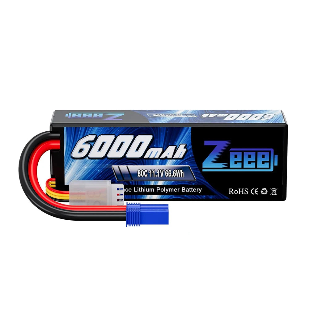 2pc Zeee 3S Lipo Battery 11.1V 80C 6000mAh Hardcase EC5 Plug for RC Cars Trucks Boats FPV Drones