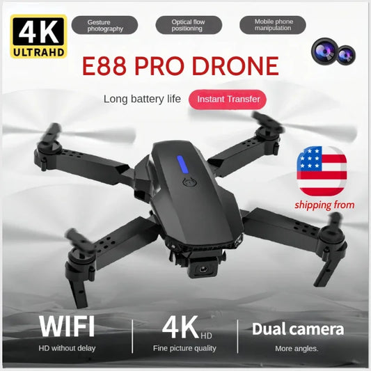 E88Pro 4K RC Drone with 3 Batteries Dual HD Camera Foldable WiFi FPV Height Hold