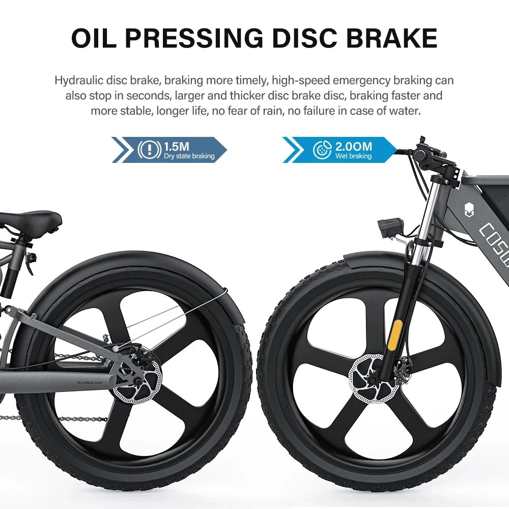 COSWHEEL T26 Electric Bike 1000W Motor 48V 25Ah Battery 26 Inch Fat Tire Mountain E-Bike with Hydraulic Brakes