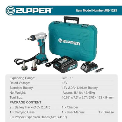 18V Pro PEX Expander Kit with Auto-Rotating Heads Lithium Battery Fast Charger Carry Case ME-1225