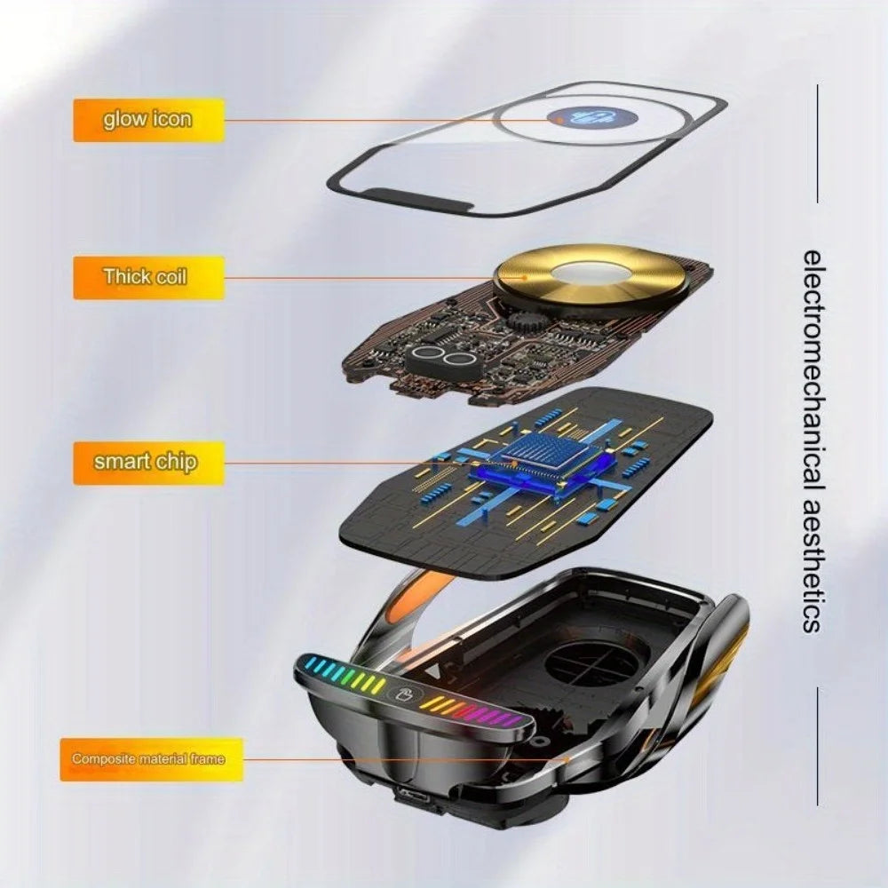 66W Fast Wireless Charging Phone Stand for Car with Cool Mechanical Design