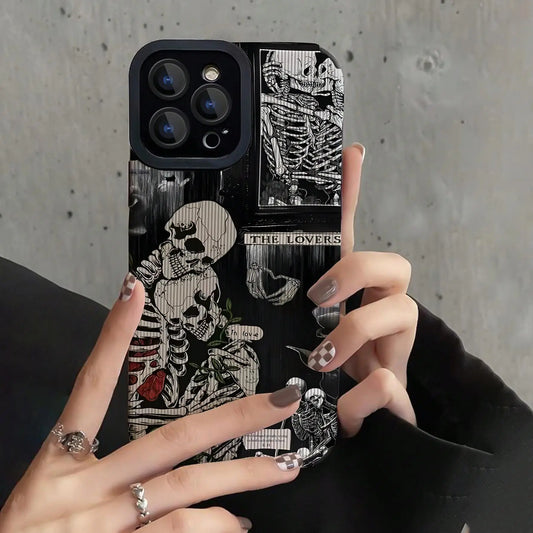 Skull pattern anti-slip phone case for iPhone 16 Pro Max to X/XS.