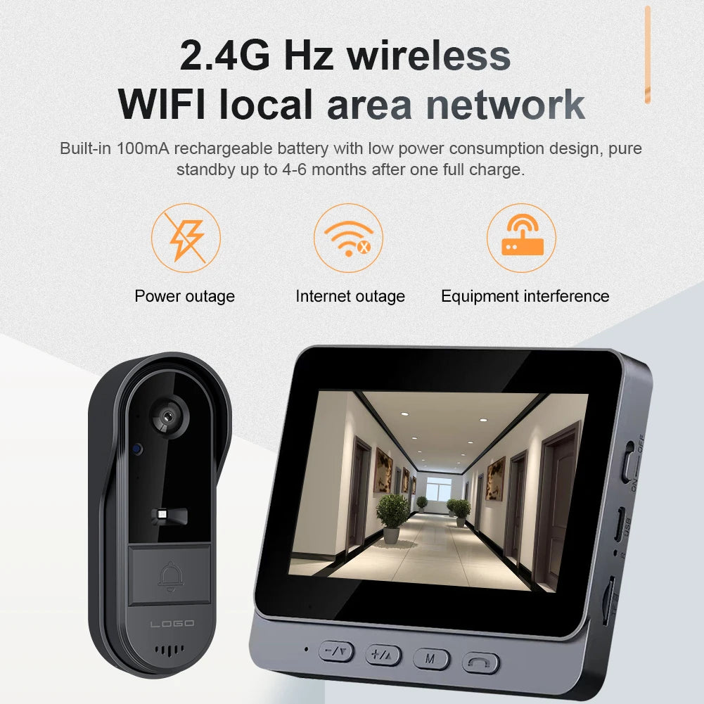 2.4G WiFi Wireless Video Doorbell with Night Vision and Waterproof Camera