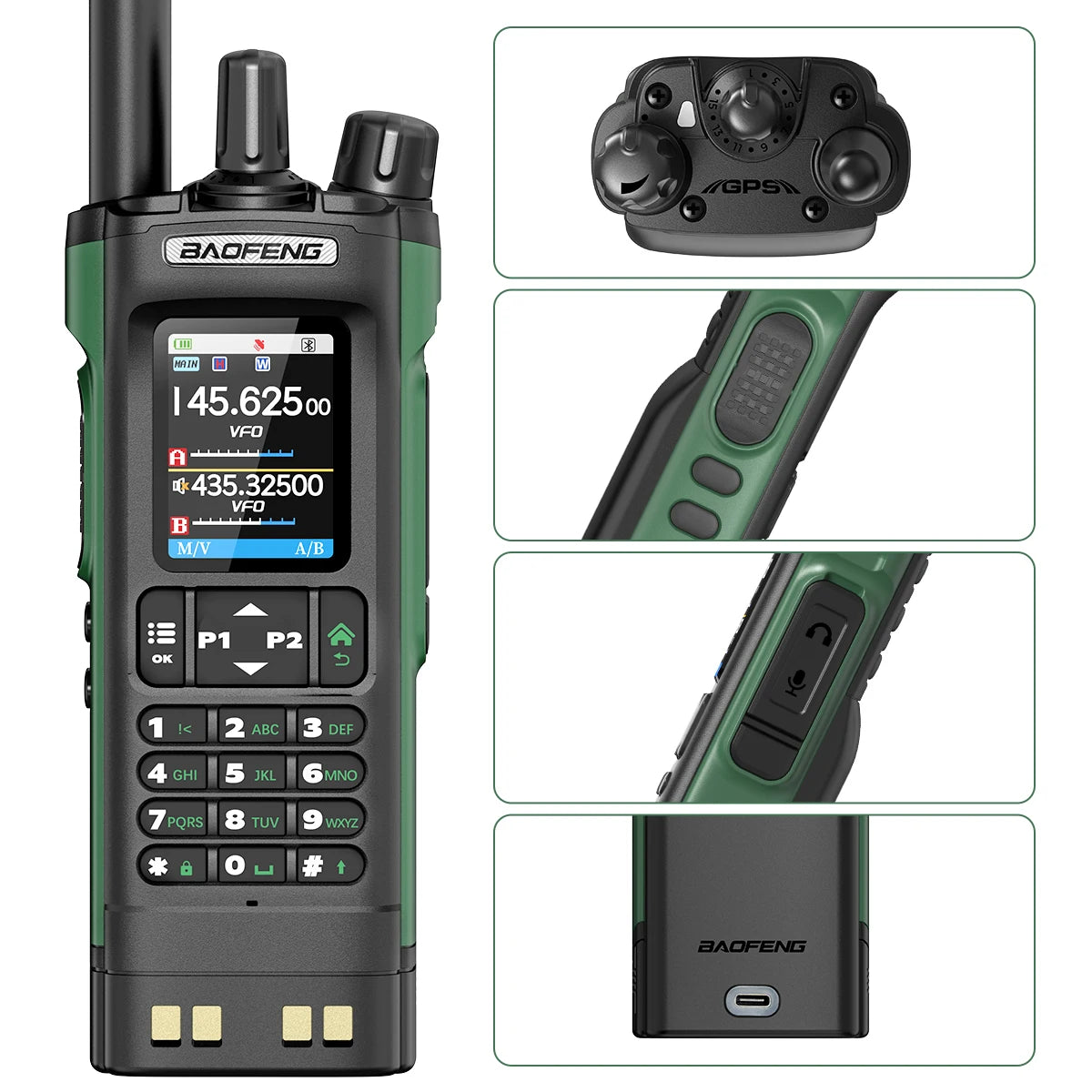 Baofeng UV-32 10W GPS Walkie Talkie Multi Band Bluetooth Type-C Long Range