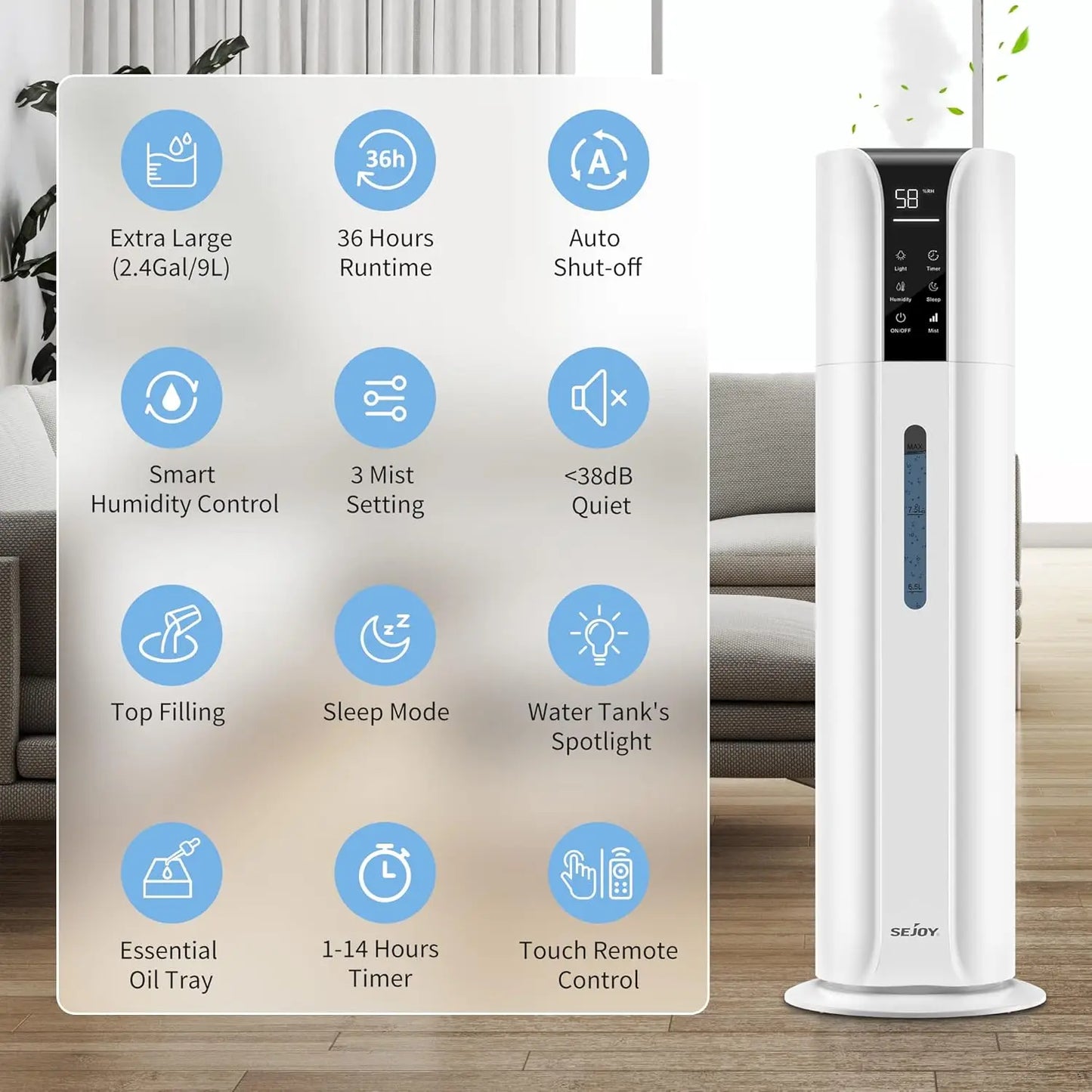 Cool Mist Humidifier with Essential Oil and Remote Control