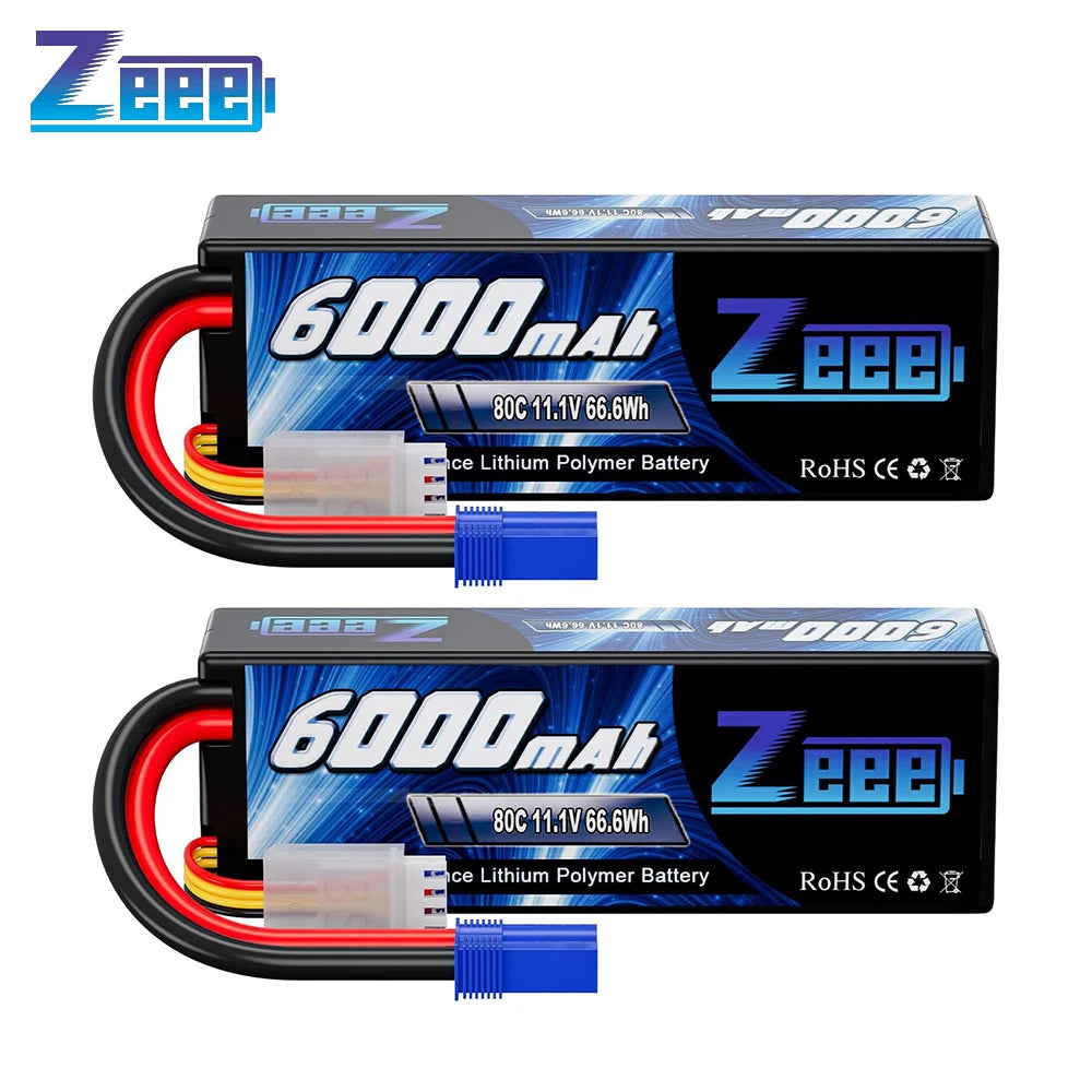 2pc Zeee 3S Lipo Battery 11.1V 80C 6000mAh Hardcase EC5 Plug for RC Cars Trucks Boats FPV Drones