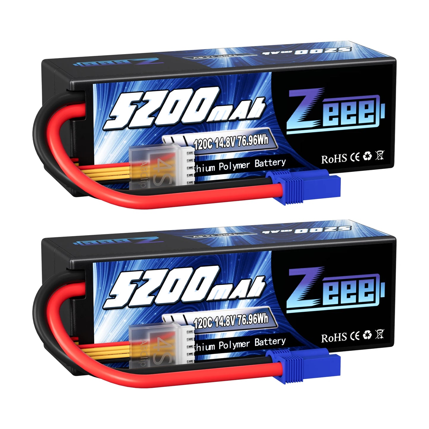 2pcs Zeee 4S 5200mAh Lipo Battery 14.8V 120C Hardcase EC5 Plug for 1/10 1/8 Scale Cars / Vehicles