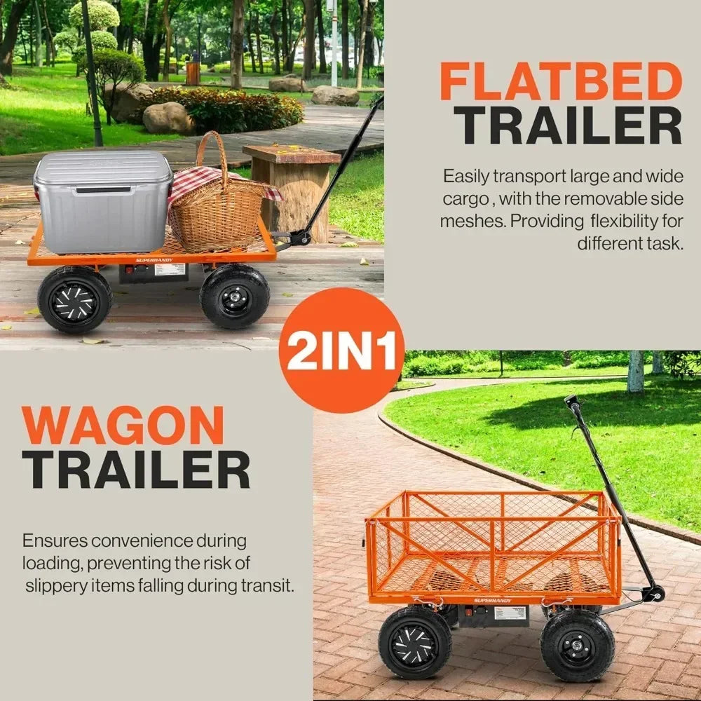 Wheels Camping Trolley Cart 5.7 Cubic Ft Utility Wagon Convertible Flatbed All-Terrain 10in Electric-Assist