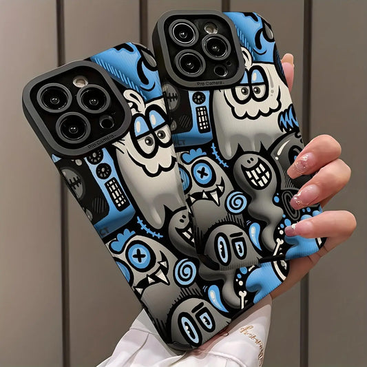 Cartoon graffiti phone case for iPhone 16 Pro Max to 11, vibrant and stylish design.