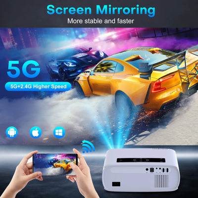 GROVIEW 1080P Projector 15000 Lux 490 ANSI 4K Support WiFi Bluetooth