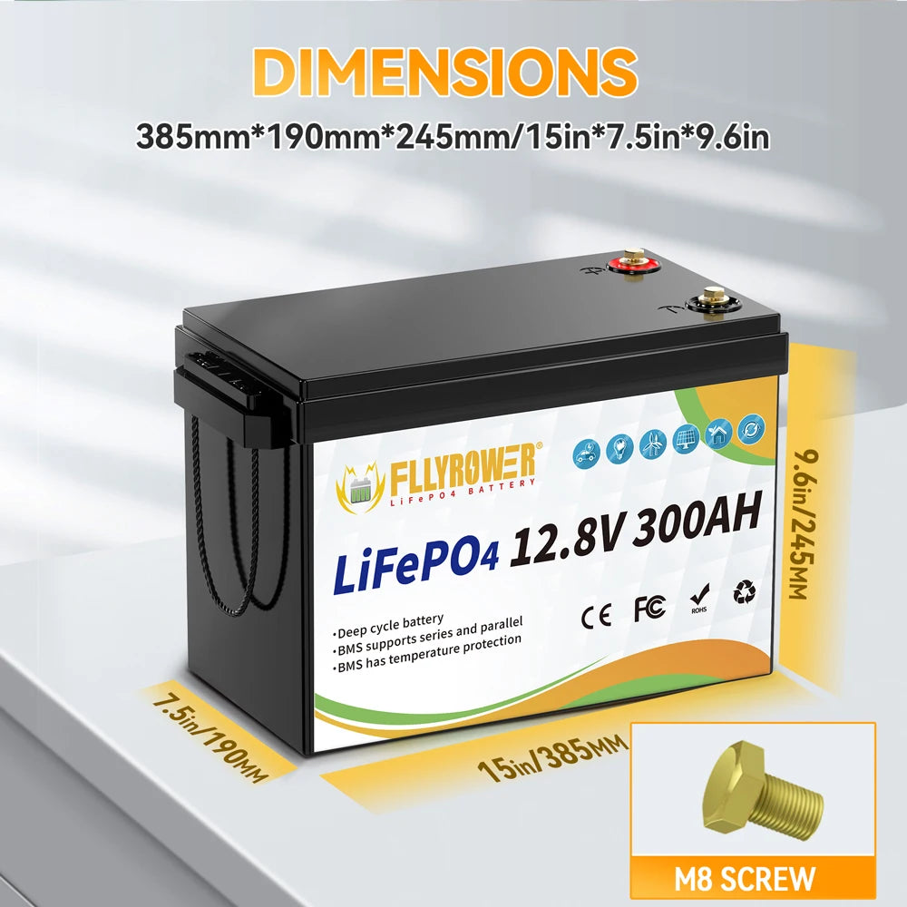 12V 300Ah LiFePO4 Battery Packs With BMS Lithium Iron Phosphate Rechargeable Batteries RV Boat Motor Solar Battery 8000+ Cycles