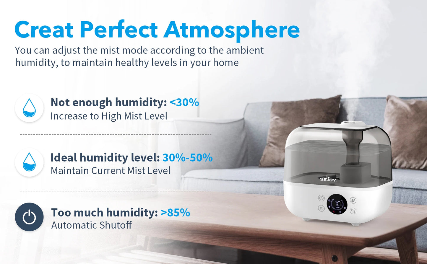 Cool Mist Humidifier with Essential Oil and Remote Control