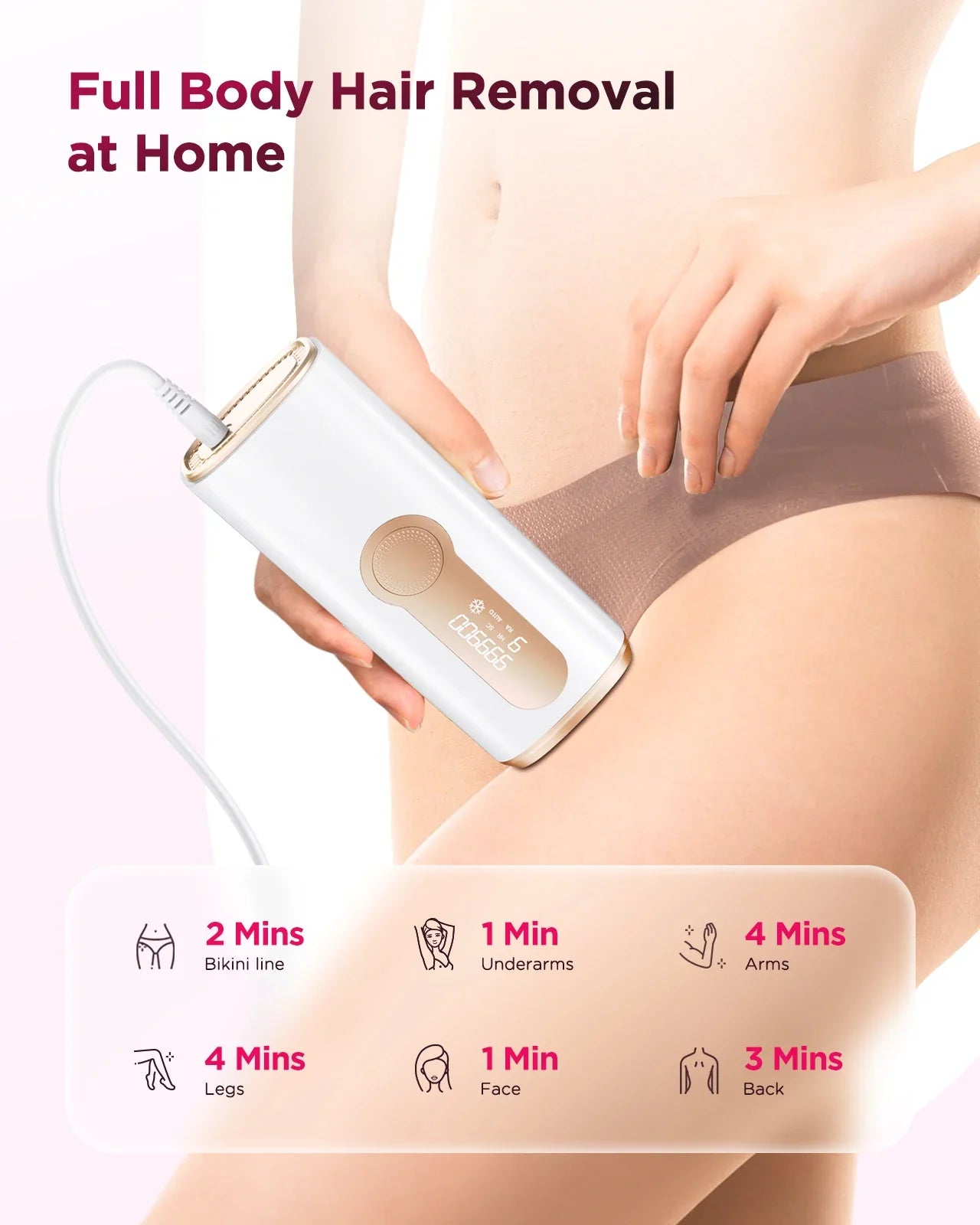 990000 Flash Laser Epilator for painless permanent hair removal on body, bikini, and face.