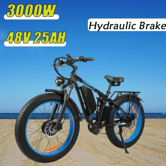 3000W Electric Mountain Bike with Dual Motor 48V 25Ah Lithium Battery Hydraulic Brakes