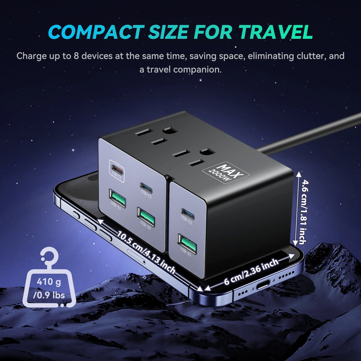 8-Port 160W GaN Charging Hub with 65W Max Output for Multiple Devices and Travel
