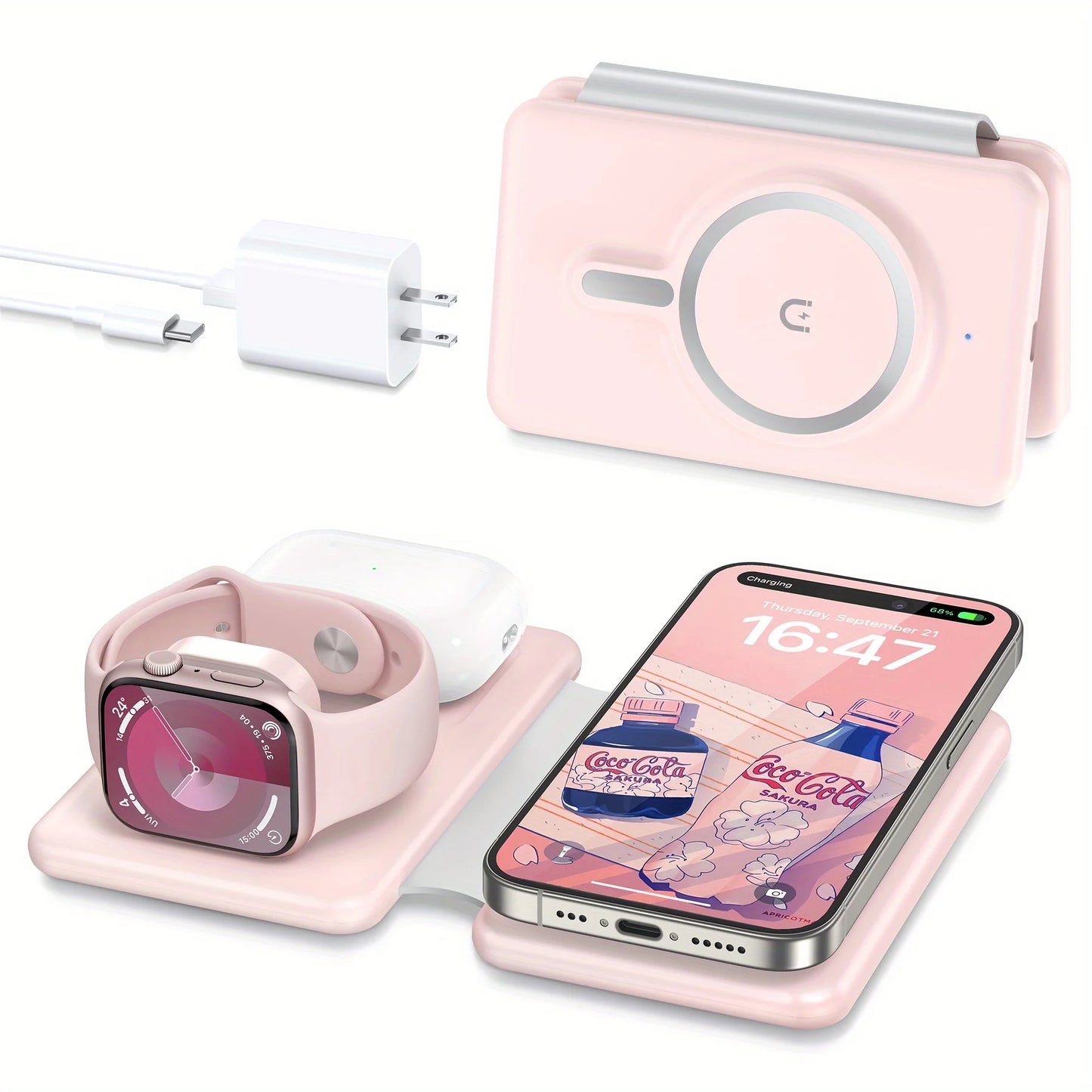 3-in-1 Wireless Charger Travel Charging Station for Multiple Devices Portable Foldable Magnetic Pad
